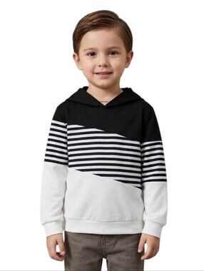 Pat Pat Colorblock Striped Hooded Sweatshirt Navy & White Size 4-5